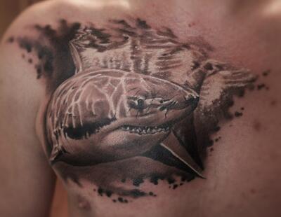 Тату акулы на груди