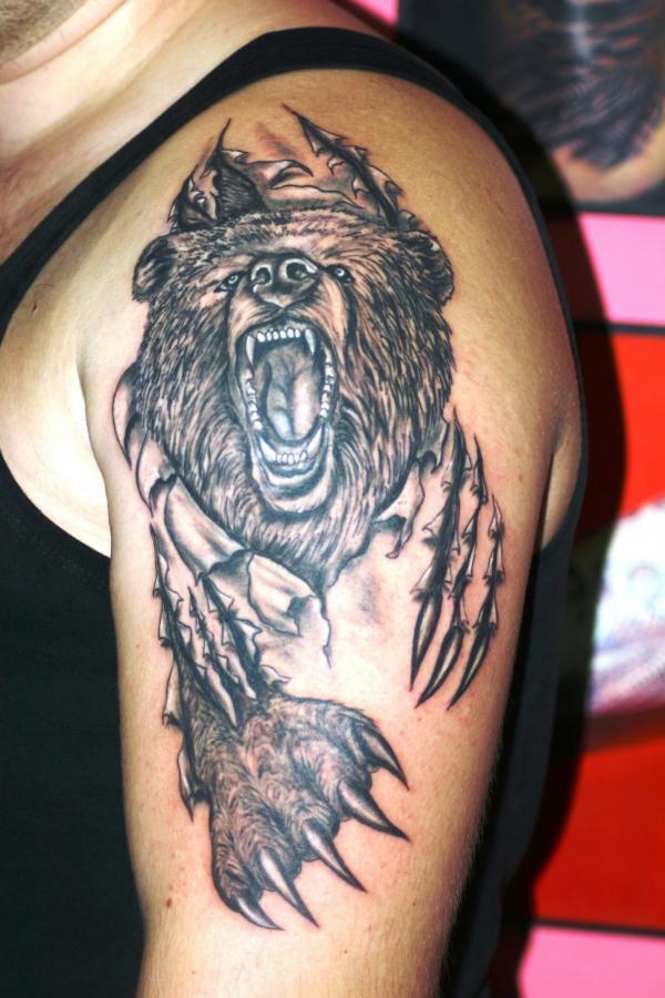 Как нарисовать медведя в стиле тату карандашом поэтапно