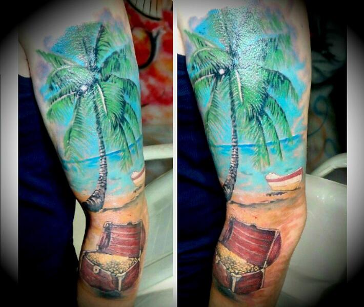 Фото тату Островной пляж с пальмой и кла