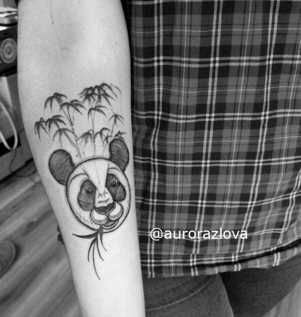 Фото тату Татуировка панда и бамбук
