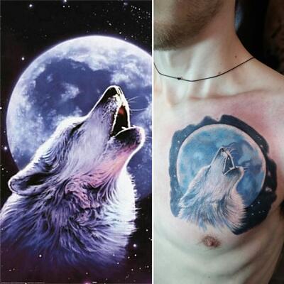 Тату волк и Луна