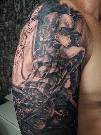 Tattoo в стиле Органика на груди и руке, перекрытие старой тату на плече