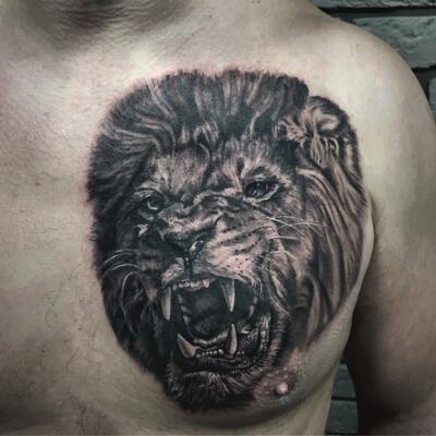Тату лев на груди – фото | Татуировки льва на груди