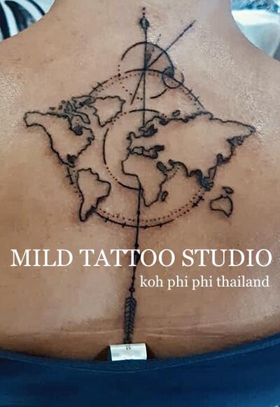 World map tattoo bamboo tattoo