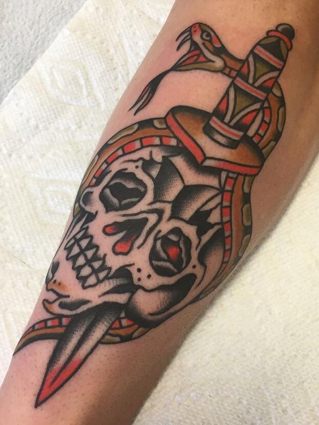 com #tattoo #tattoos #snaketattoo #skulltattoo #dagger #traditional #traditionaltattoo #traditionaltattoos #TraditionalArtist #trad 