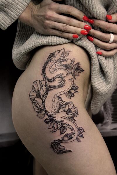 Тату Японский дракон: фото, эскизы и значение татуировки для девушек и мужчин.