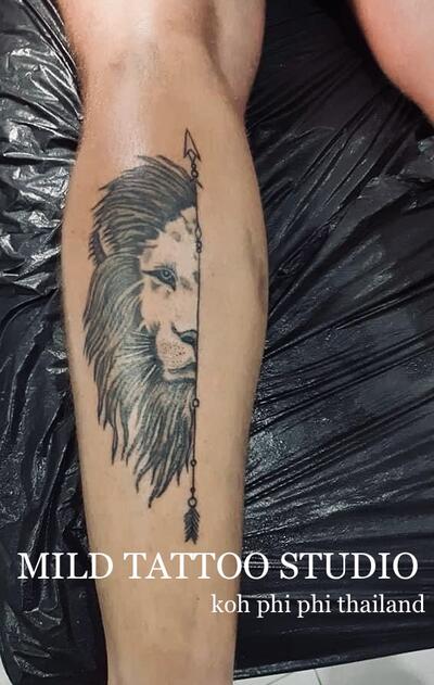 Lion tattoo bamboo tattoo Thai